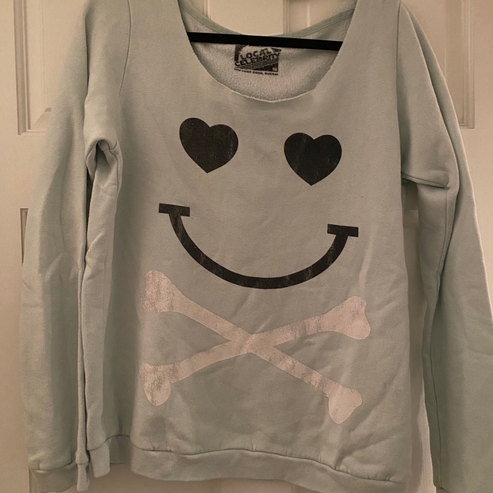 Local Celebrity light blue smile sweatshirt